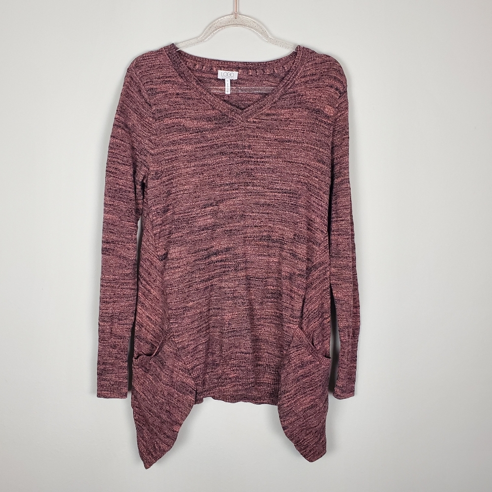LOGO V Neck Space Dye Sweater Sz S